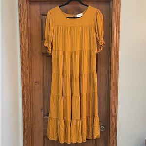 BOHME Mustard Yellow Tiered Midi Dress
